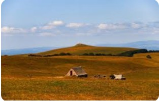 Traditional stone buron on the Aubrac plateau